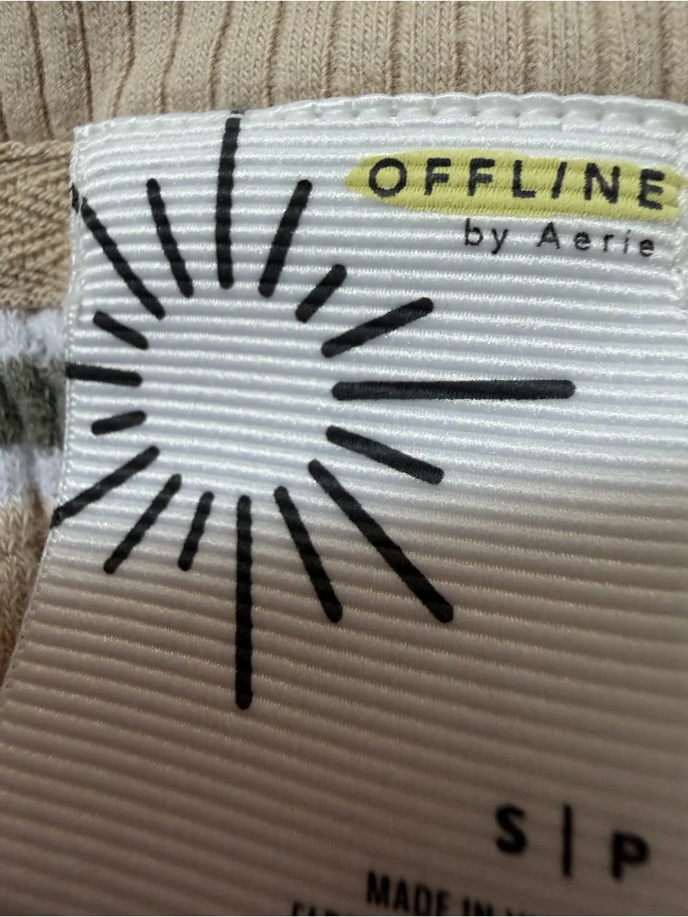 Aerie Offline Beige Striped Knit Top with Olive & White Accents